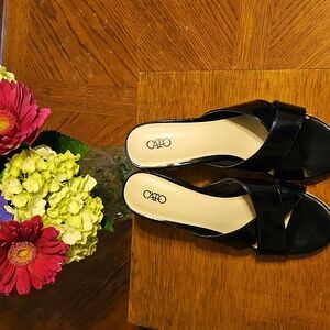 Cato Black Patent Cross Leather Wedges